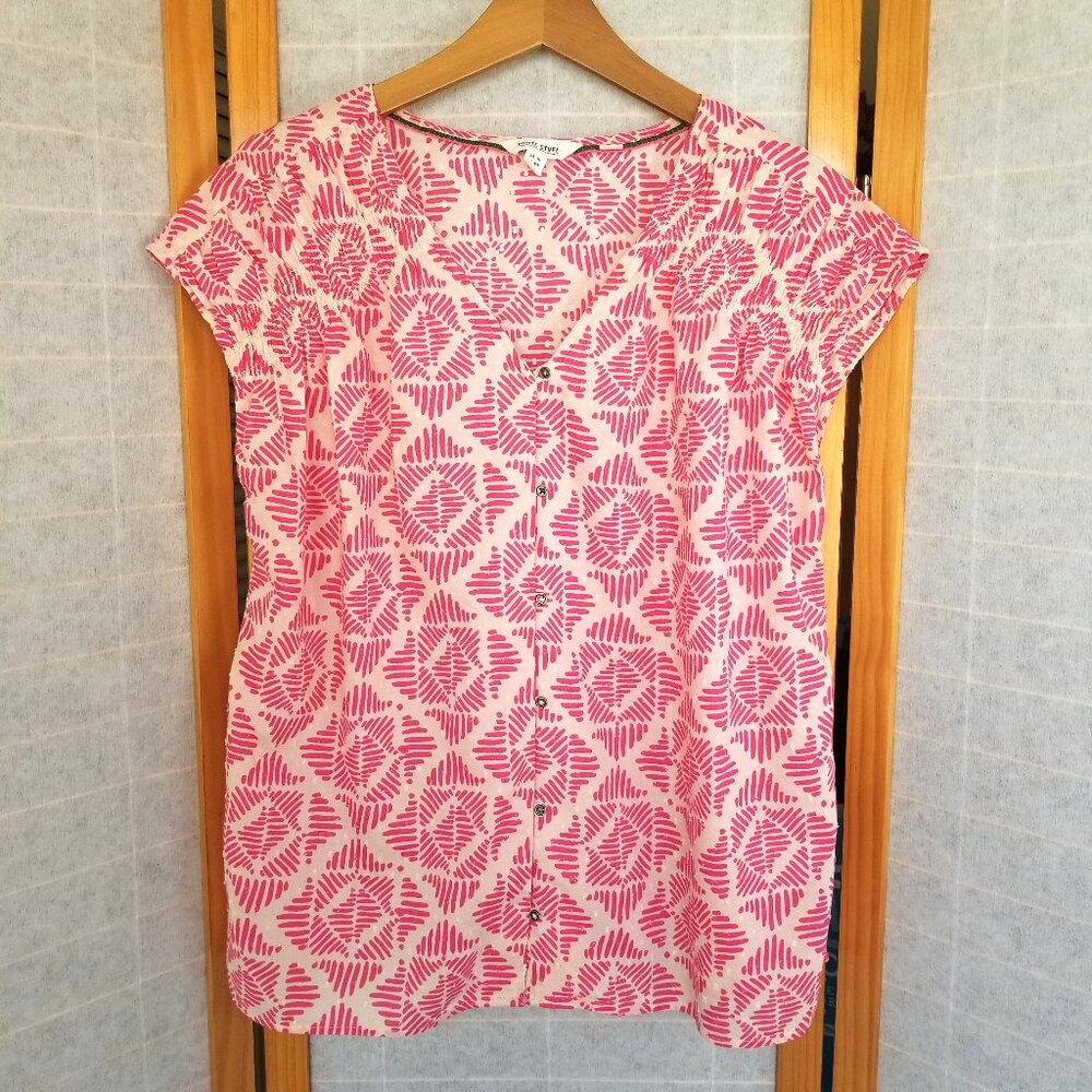 White Stuff Organic Cotton Top Pink Short Sleeve Boxy Size 12